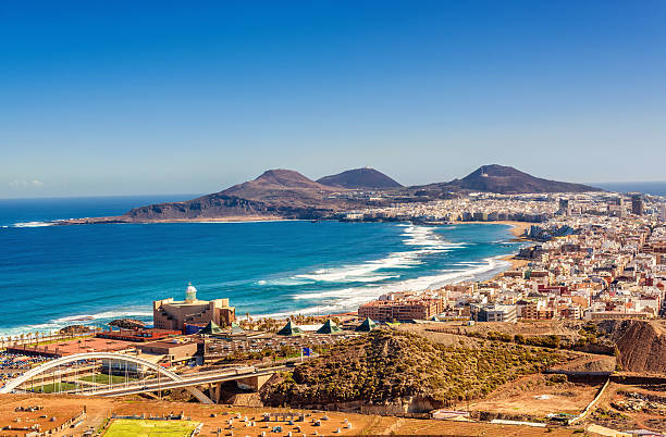 Aerail view over the coastline and the beautiful city of Las Palmas, Gran Canaria (Spain)